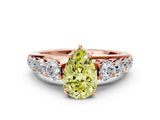 Rose gold Fancy Yellow Pear Cut Brilliant Diamond Pavé Band with Six-Prong Setting