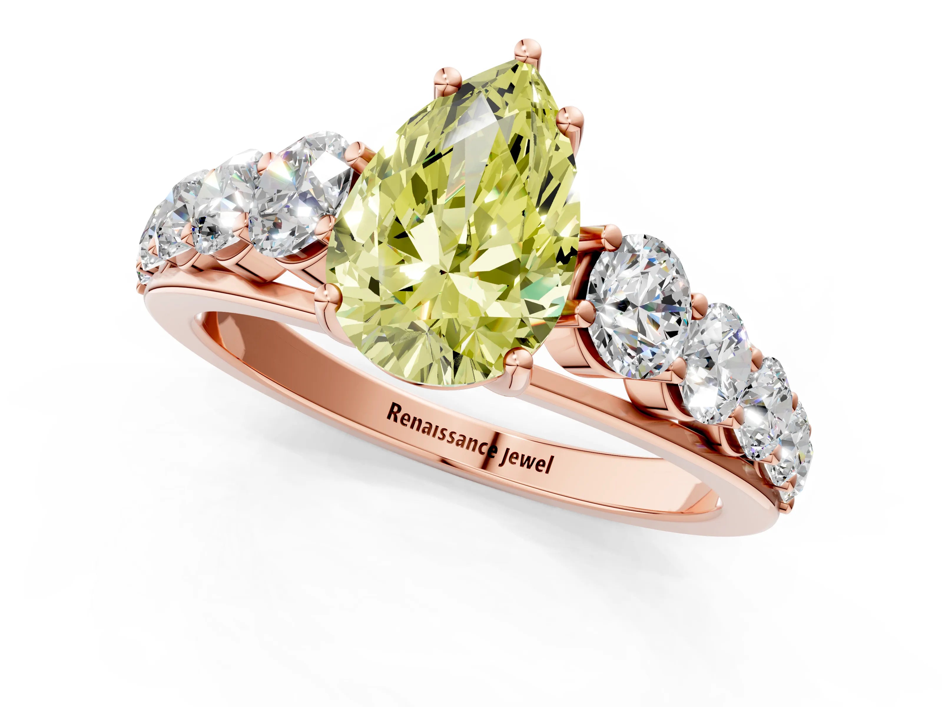 Rose gold Fancy Yellow Pear Cut Brilliant Diamond Pavé Band with Six-Prong Setting_1