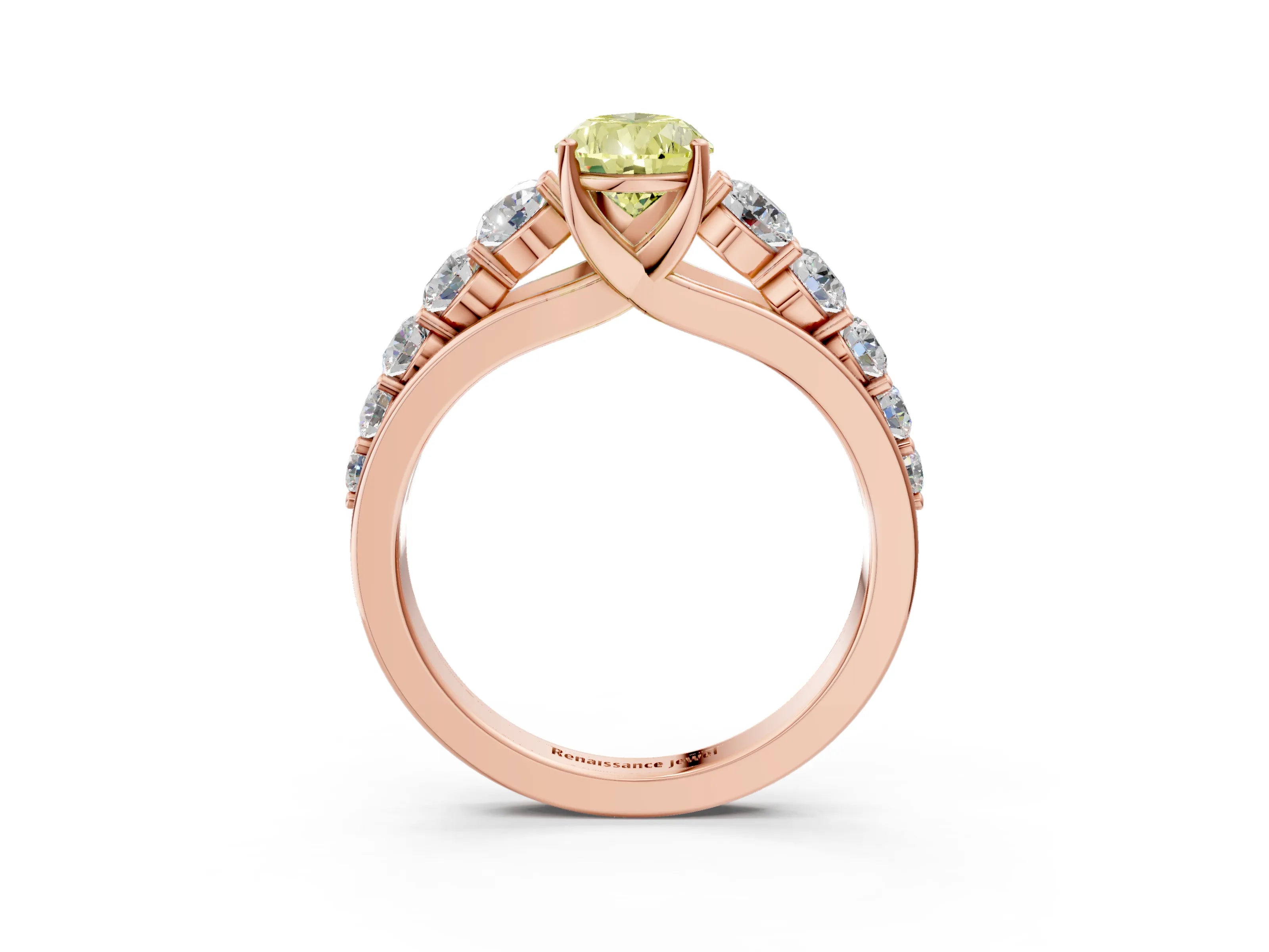 Rose gold Fancy Yellow Pear Cut Brilliant Diamond Pavé Band with Six-Prong Setting_3