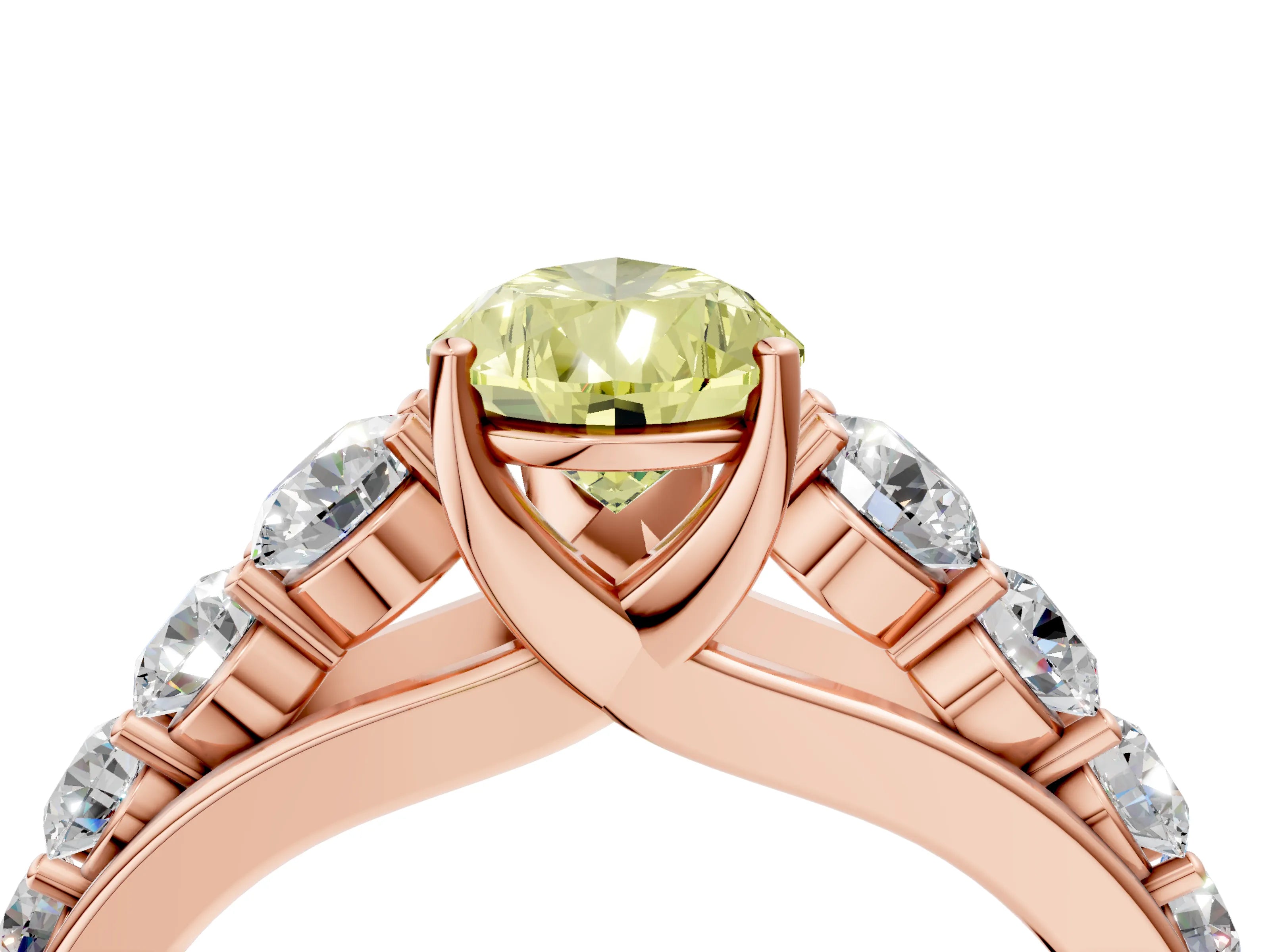 Rose gold Fancy Yellow Pear Cut Brilliant Diamond Pavé Band with Six-Prong Setting_4