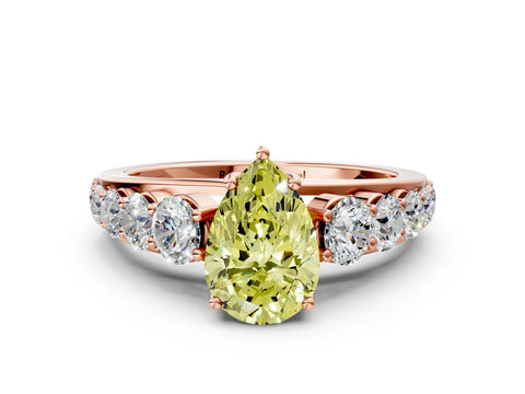 Rose gold Fancy Yellow Pear Cut Brilliant Diamond Pavé Band with Six-Prong Setting