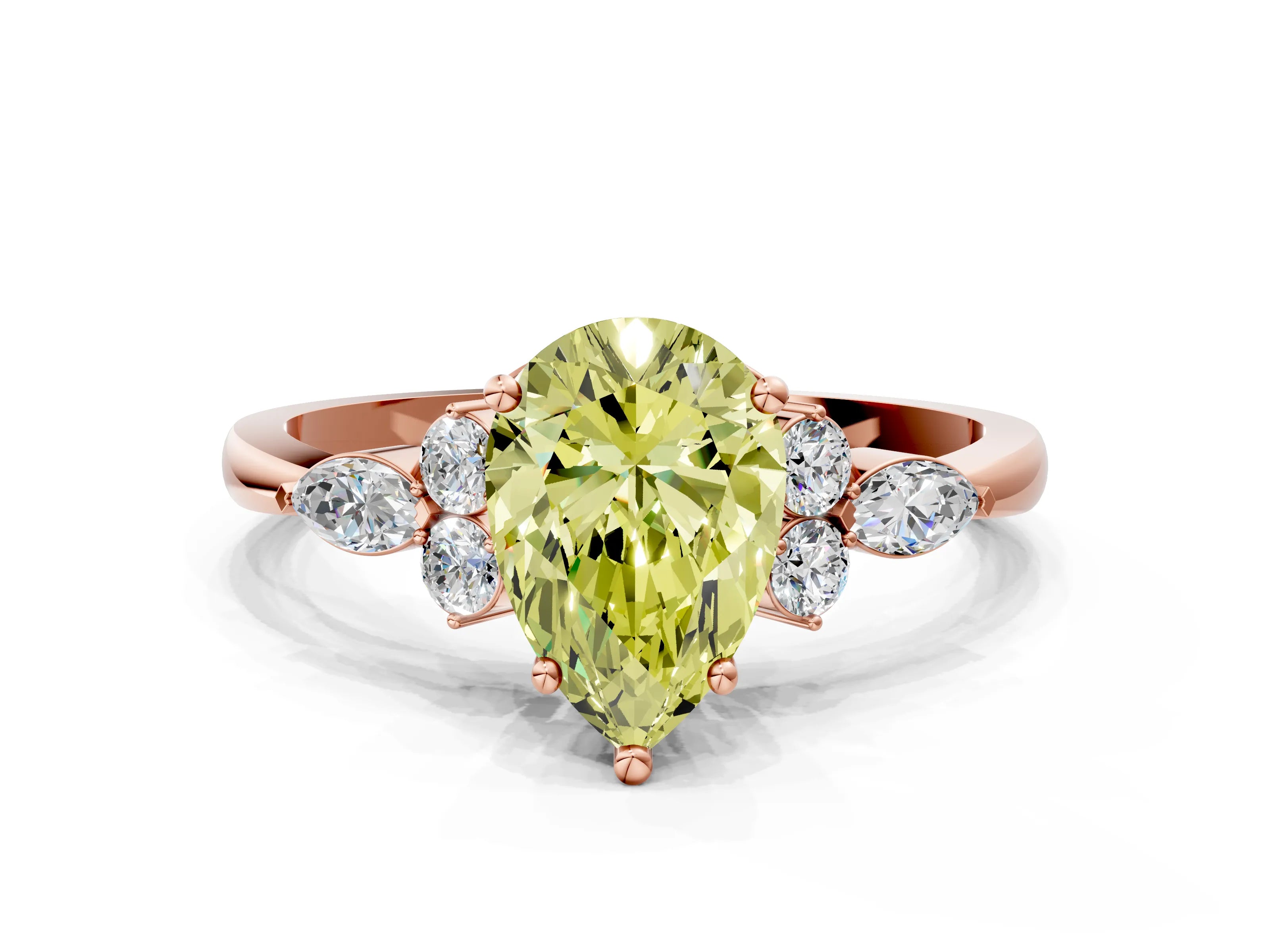 Rose gold Fancy Yellow Pear Cut Brilliant Diamond Solitaire Ring with Pear Side Stones and Four-Prong Setting_3