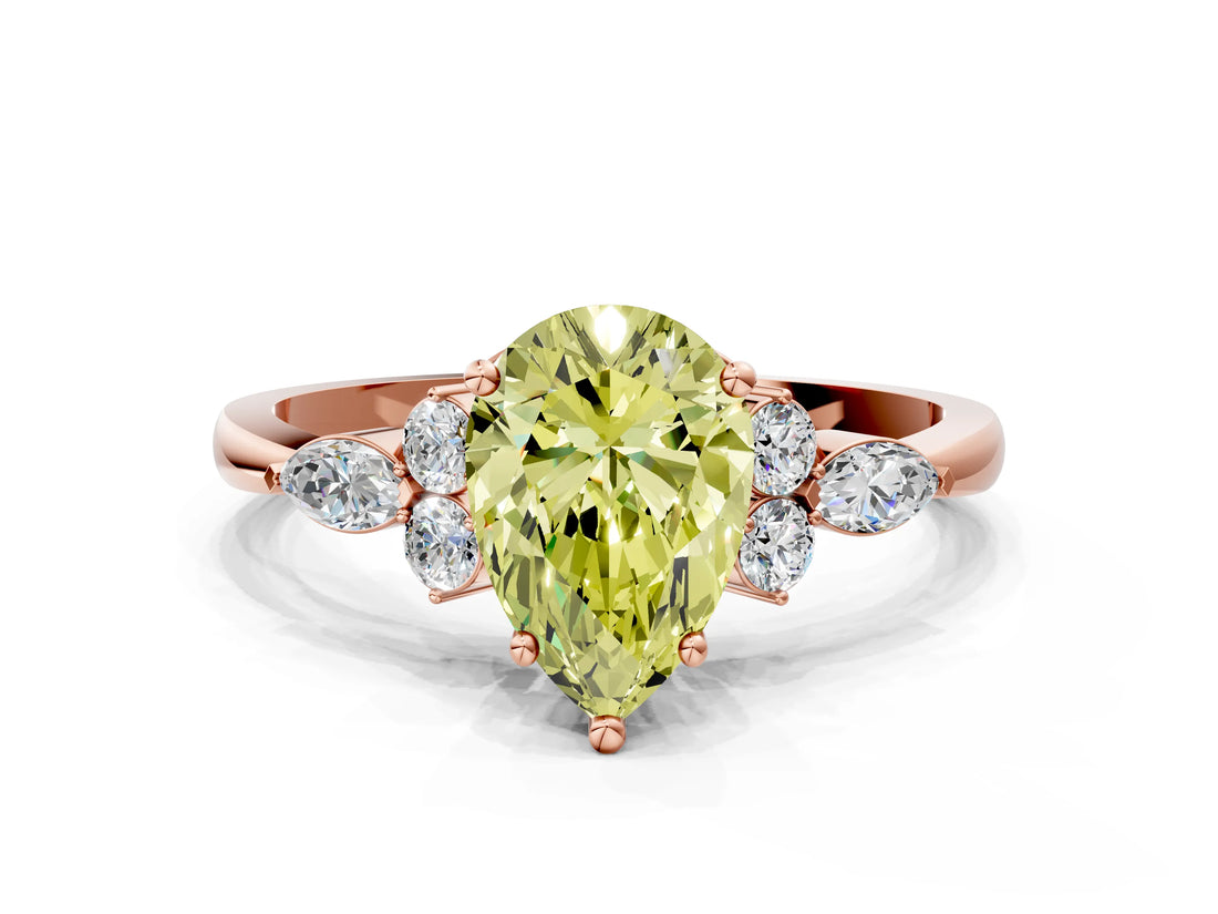 Rose gold Fancy Yellow Pear Cut Brilliant Diamond Solitaire Ring with Pear Side Stones and Four-Prong Setting_3