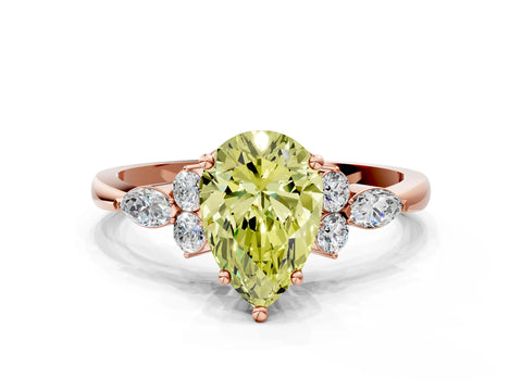 Rose gold Fancy Yellow Pear Cut Brilliant Diamond Solitaire Ring with Pear Side Stones and Four-Prong Setting_3