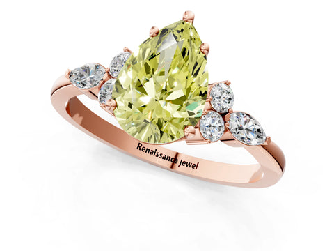 Rose gold Fancy Yellow Pear Cut Brilliant Diamond Solitaire Ring with Pear Side Stones and Four-Prong Setting_4