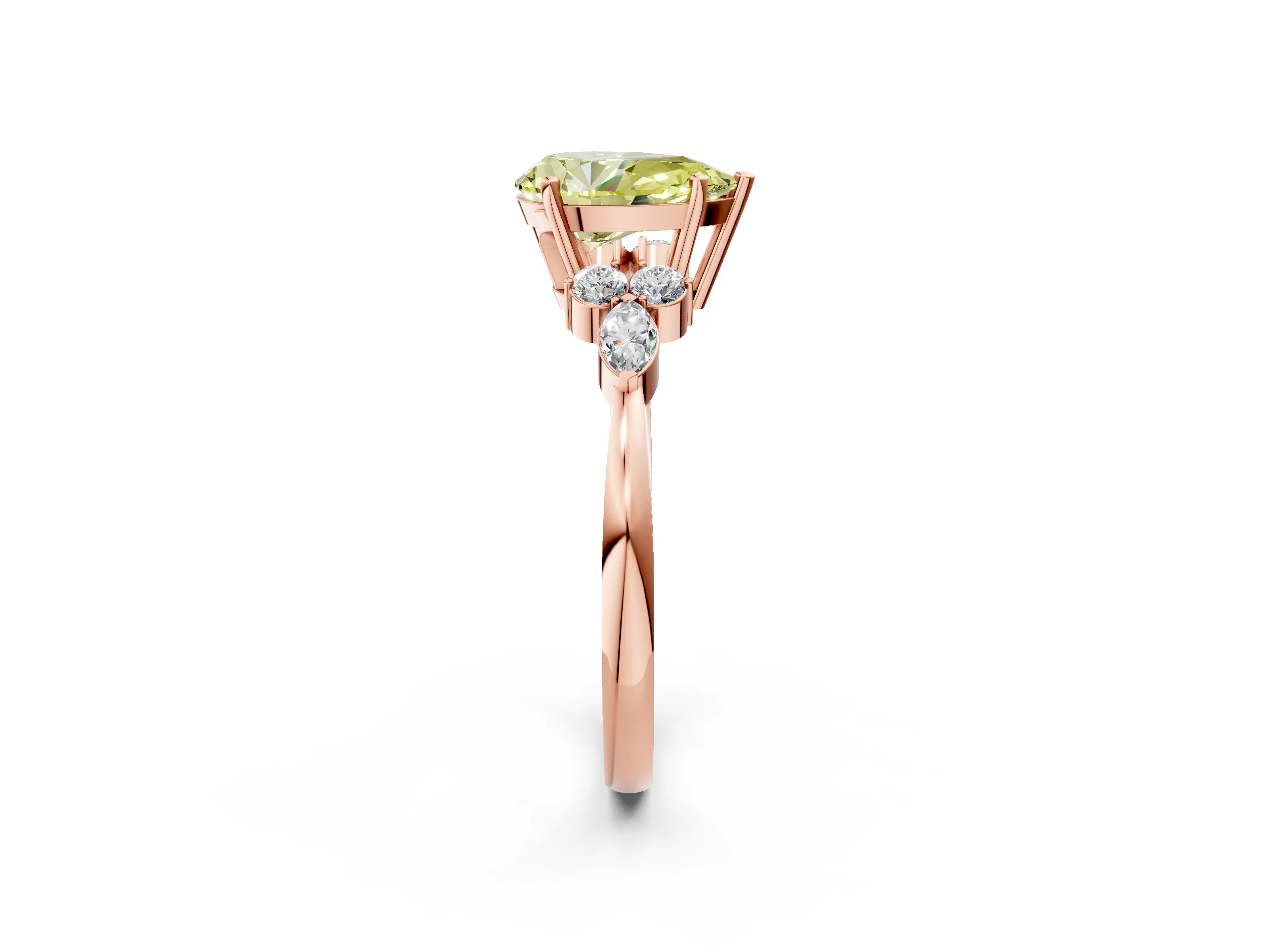 Rose gold Fancy Yellow Pear Cut Brilliant Diamond Solitaire Ring with Pear Side Stones and Four-Prong Setting_5