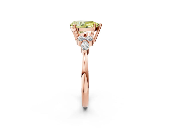 Rose gold Fancy Yellow Pear Cut Brilliant Diamond Solitaire Ring with Pear Side Stones and Four-Prong Setting