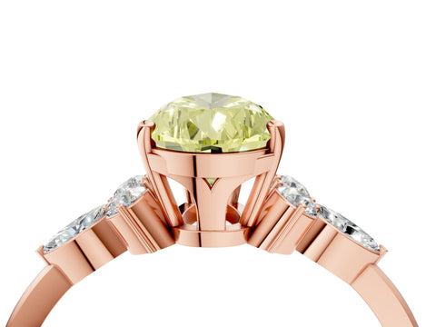Rose gold Fancy Yellow Pear Cut Brilliant Diamond Solitaire Ring with Pear Side Stones and Four-Prong Setting_7