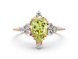 Rose gold Fancy Yellow Pear Cut Brilliant Diamond with Cluster Setting on a Beaded Band and Four-Prong Setting