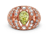 Rose gold Fancy Yellow Pear Cut Brilliant Halo Pave Diamond Milgrain Ring