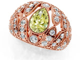 Rose gold Fancy Yellow Pear Cut Brilliant Halo Pave Diamond Milgrain Ring_1