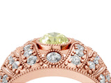 Rose gold Fancy Yellow Pear Cut Brilliant Halo Pave Diamond Milgrain Ring_4