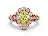Rose gold Fancy Yellow Pear Cut Brilliant Milgrain Pave Heart Band Solitaire Ring