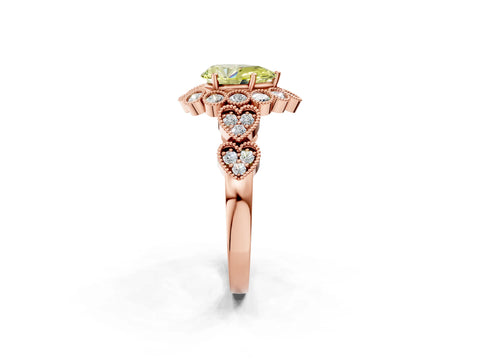 Rose gold Fancy Yellow Pear Cut Brilliant Milgrain Pave Heart Band Solitaire Ring_2