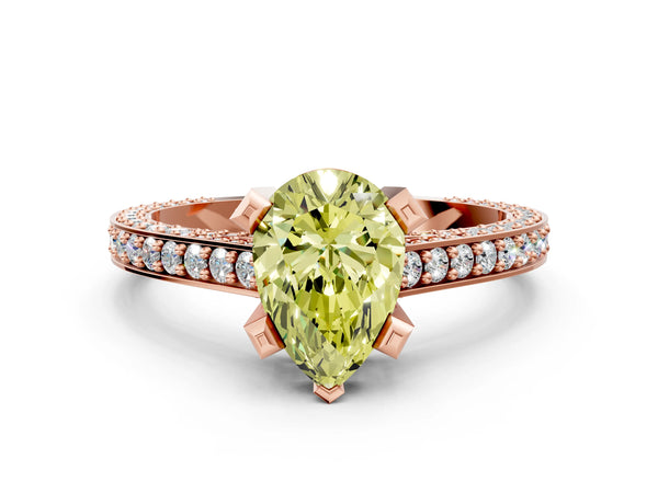 Rose gold Fancy Yellow Pear Cut Brilliant Split Shank Pave Solitaire Ring with Four-Prong Setting