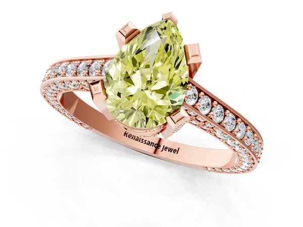 Rose gold Fancy Yellow Pear Cut Brilliant Split Shank Pave Solitaire Ring with Four-Prong Setting