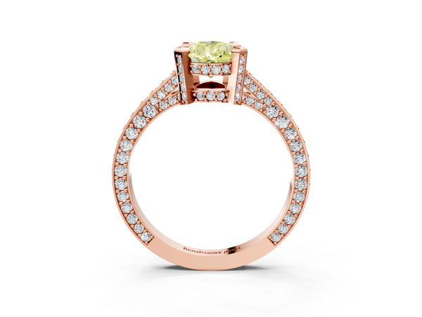 Rose gold Fancy Yellow Pear Cut Brilliant Split Shank Pave Solitaire Ring with Four-Prong Setting