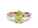 Rose gold Fancy Yellow Pear Cut Brilliant Three-Stone Pave Band with Four-Prong Setting