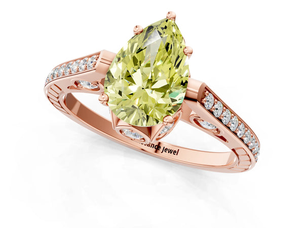Rose Gold Pear-Shaped Cathedral Engagement Ring Setting for Fancy Yellow Center with Pave Shoulders