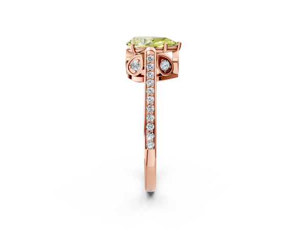 Rose Gold Pear-Shaped Cathedral Engagement Ring Setting for Fancy Yellow Center with Pave Shoulders