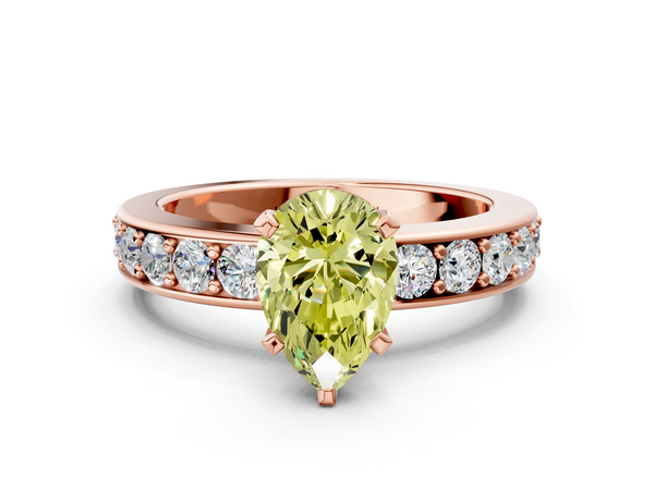 Rose gold Fancy Yellow Pear  Cut Channel Set Diamond Engagement Ring with Four-Prong Setting
