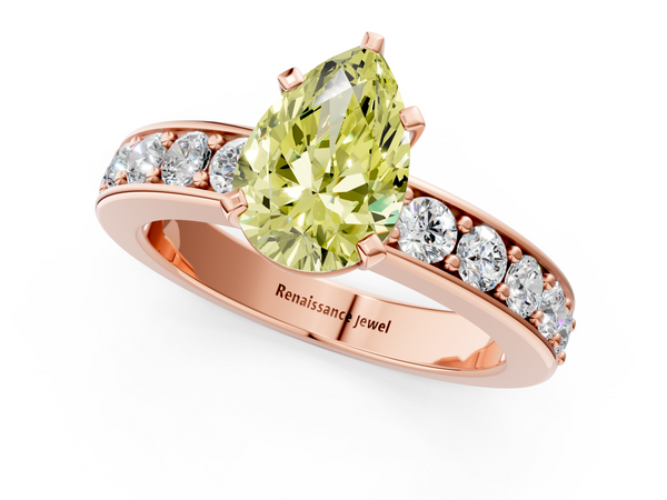 Rose gold Fancy Yellow Pear  Cut Channel Set Diamond Engagement Ring with Four-Prong Setting