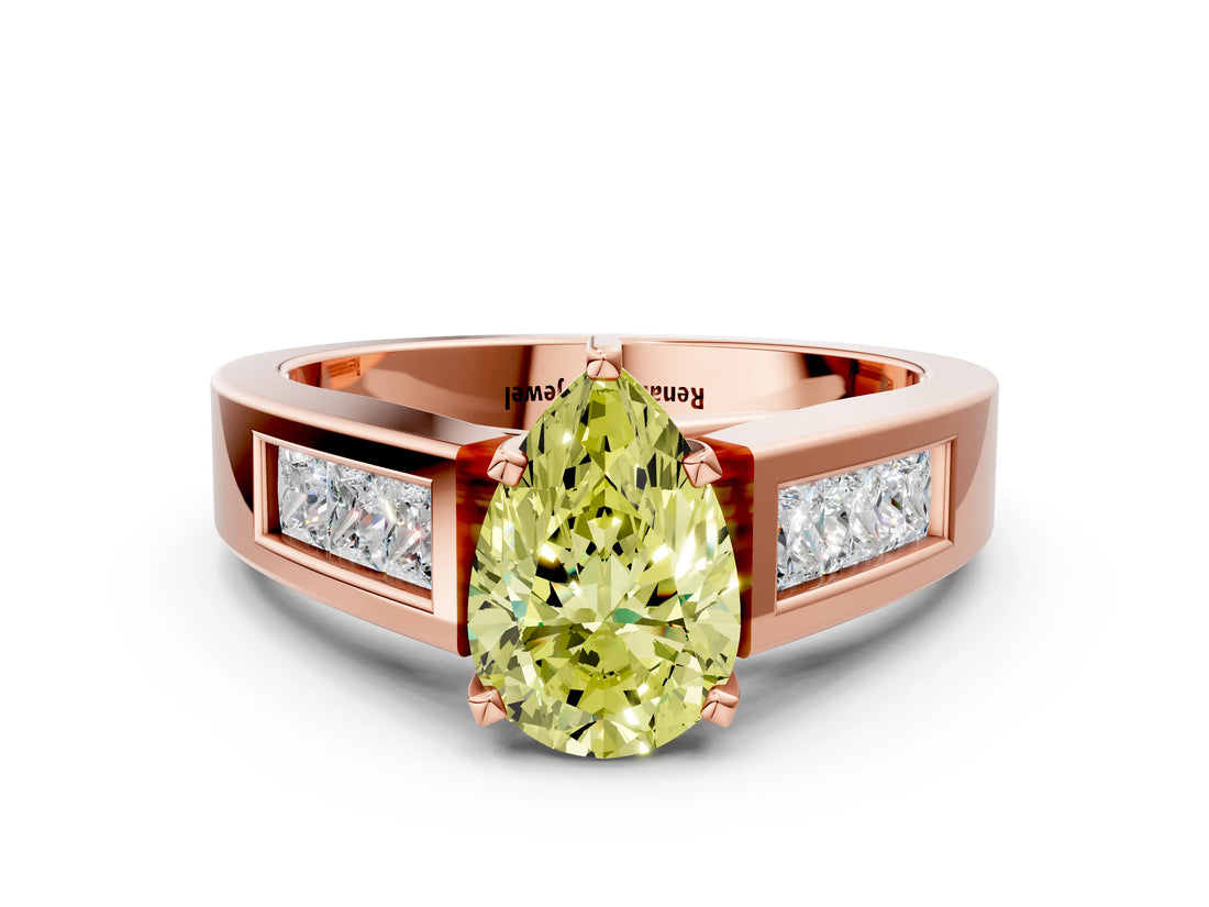 Rose gold Fancy Yellow Pear Cut Cut Channel Set Solitaire Ring with Four-Prong Setting