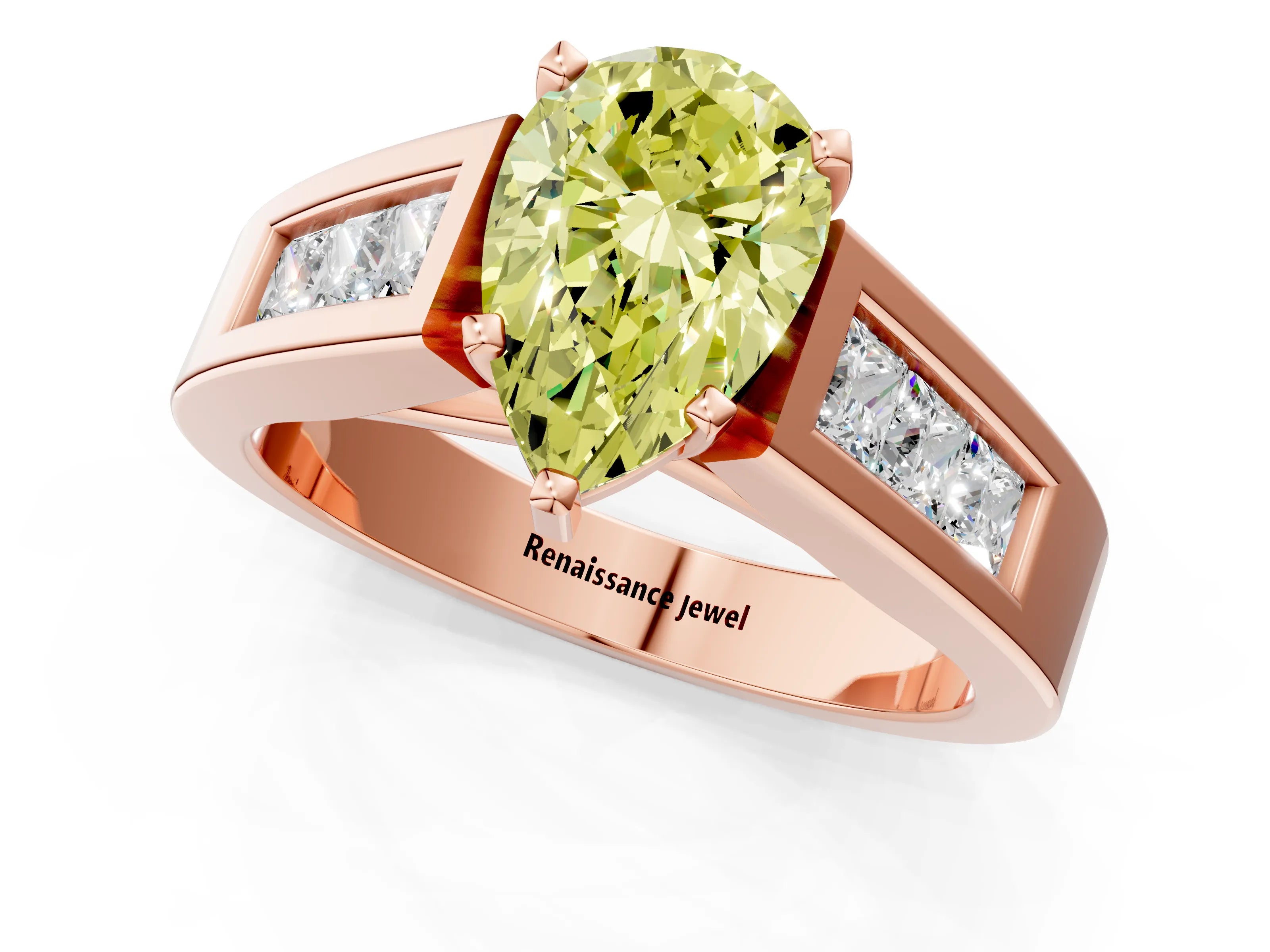 Rose gold Fancy Yellow Pear Cut Cut Channel Set Solitaire Ring with Four-Prong Setting_1