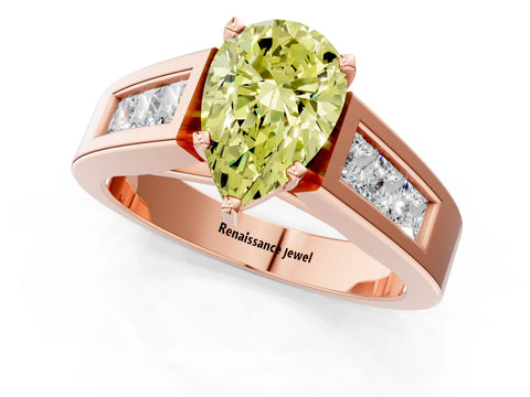 Rose gold Fancy Yellow Pear Cut Cut Channel Set Solitaire Ring with Four-Prong Setting_1