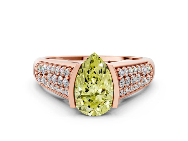 Rose gold Fancy Yellow Pear Cut Diamond Channel Set Pave Band with Tension Prong Setting