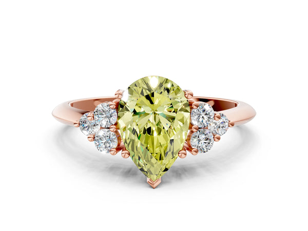 Rose gold Fancy Yellow Pear Cut Cut Diamond Cluster Ring with Solitaire Band and Four-Prong Setting