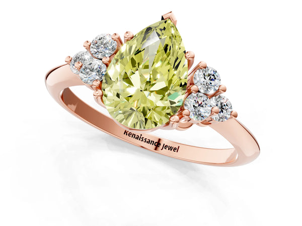 Rose gold Fancy Yellow Pear Cut Cut Diamond Cluster Ring with Solitaire Band and Four-Prong Setting