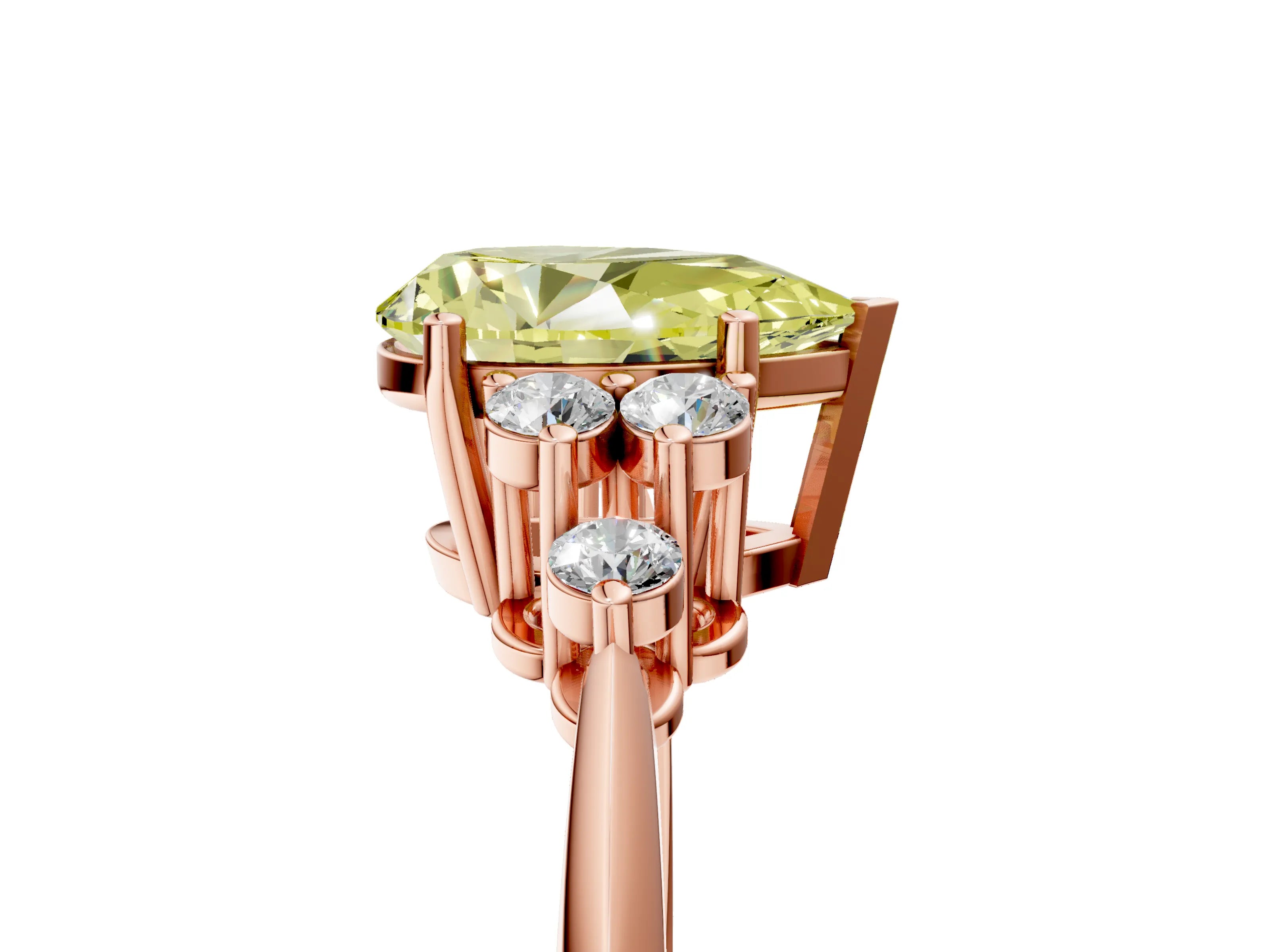 Rose gold Fancy Yellow Pear Cut Cut Diamond Cluster Ring with Solitaire Band and Four-Prong Setting_17