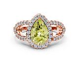 Rose gold Fancy Yellow Pear Cut Cut Diamond Halo Engagement Ring with Open Split Pavé Band