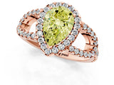 Rose gold Fancy Yellow Pear Cut Cut Diamond Halo Engagement Ring with Open Split Pavé Band_1