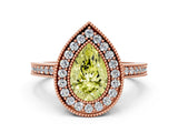 Rose gold Fancy Yellow Pear Cut-Cut Diamond Halo Engagement Ring with Pave Band and Prong Setting