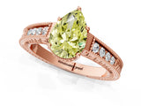 Rose gold Fancy Yellow Pear Cut Cut Diamond Milgrain Pave Band Four-Prong Setting Ring_4