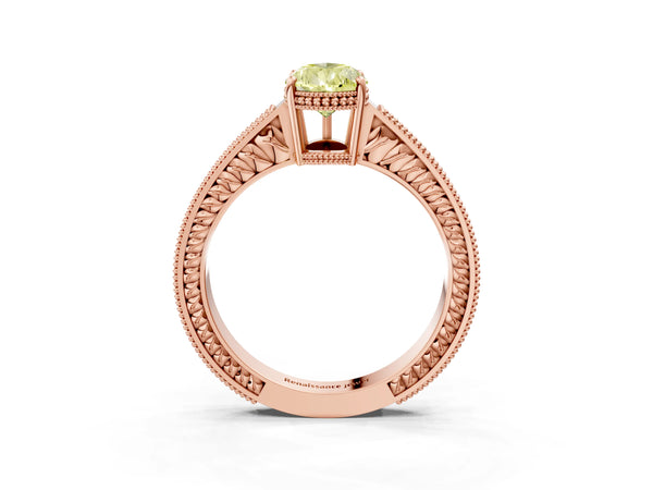 Rose gold Fancy Yellow Pear Cut Cut Diamond Milgrain Pave Band Four-Prong Setting Ring
