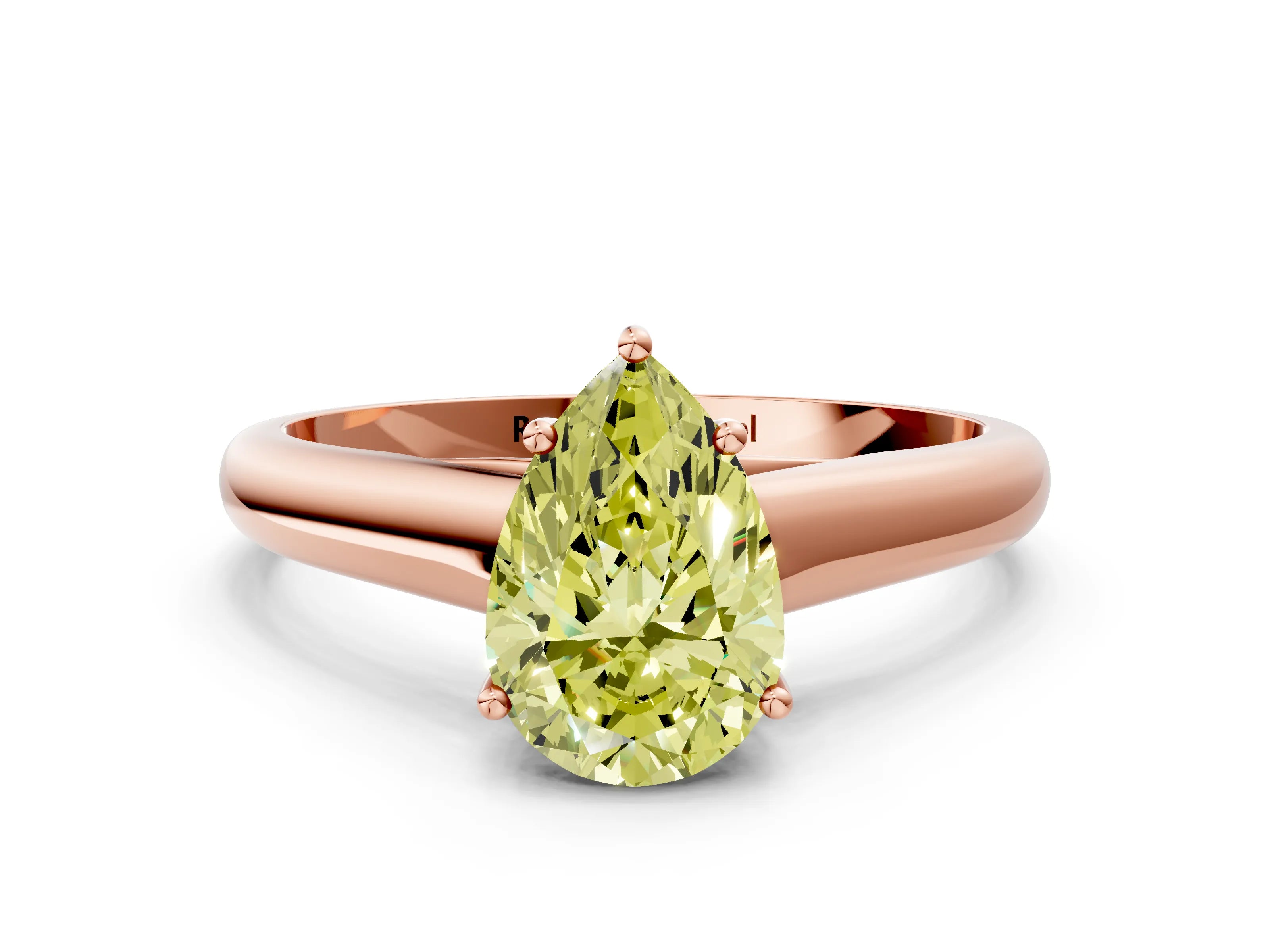 Rose gold Fancy Yellow Pear Cut Cut Diamond Solitaire Engagement Ring with Tapered Plain Band and Four-Prong Setting