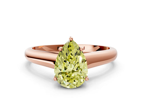 Rose gold Fancy Yellow Pear Cut Cut Diamond Solitaire Engagement Ring with Tapered Plain Band and Four-Prong Setting