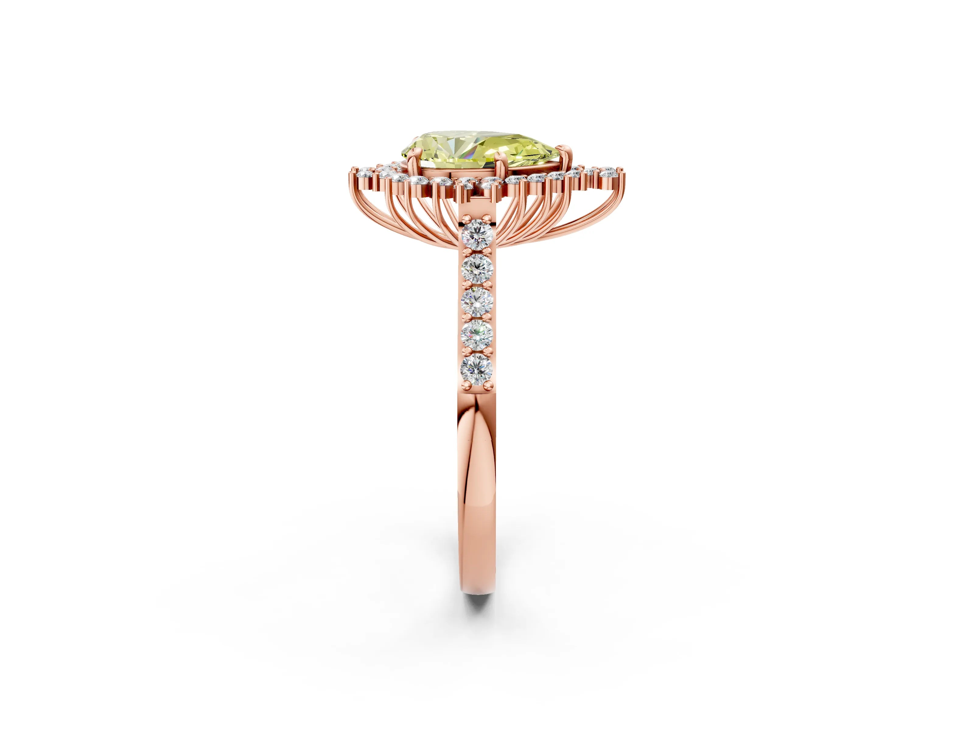 Rose gold Fancy Yellow Pear Cut Cut Diamond Sunburst Halo Engagement Ring with Pavé Band_2