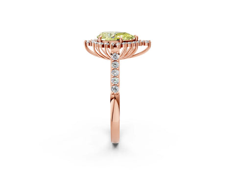 Rose gold Fancy Yellow Pear Cut Cut Diamond Sunburst Halo Engagement Ring with Pavé Band_2