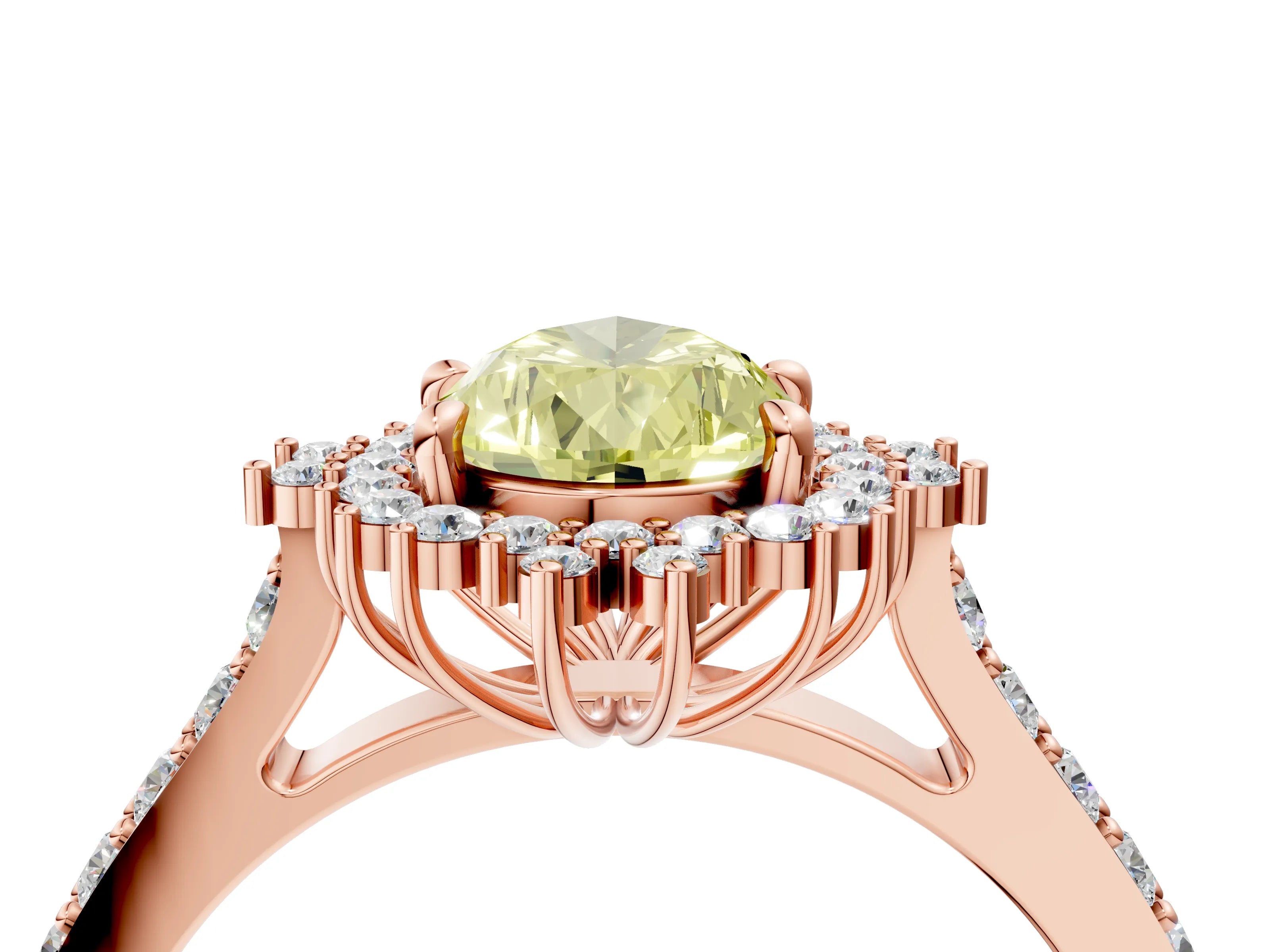 Rose gold Fancy Yellow Pear Cut Cut Diamond Sunburst Halo Engagement Ring with Pavé Band_4