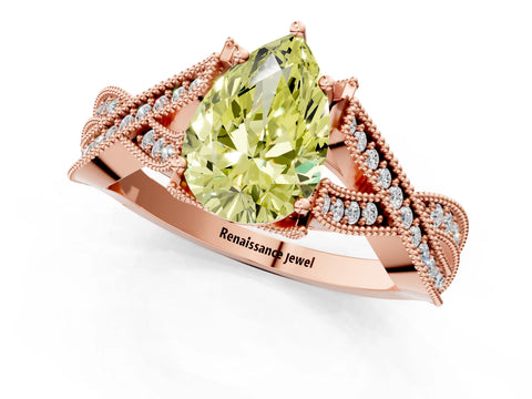 Rose gold Fancy Yellow Pear Cut Cut Diamond Twisted Band with Milgrain Pave Setting and Four-Prong Setting_1