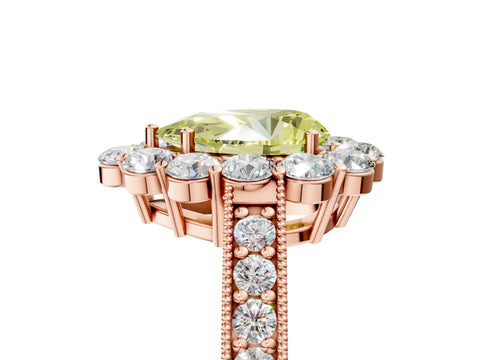 Rose gold Fancy Yellow Pear Cut Cut Halo Diamond Pavé Engagement Ring with Milgrain Detailing_5