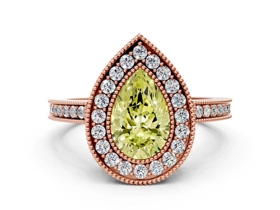 Rose gold Fancy Yellow Pear Cut Cut Halo Pavé Diamond Ring