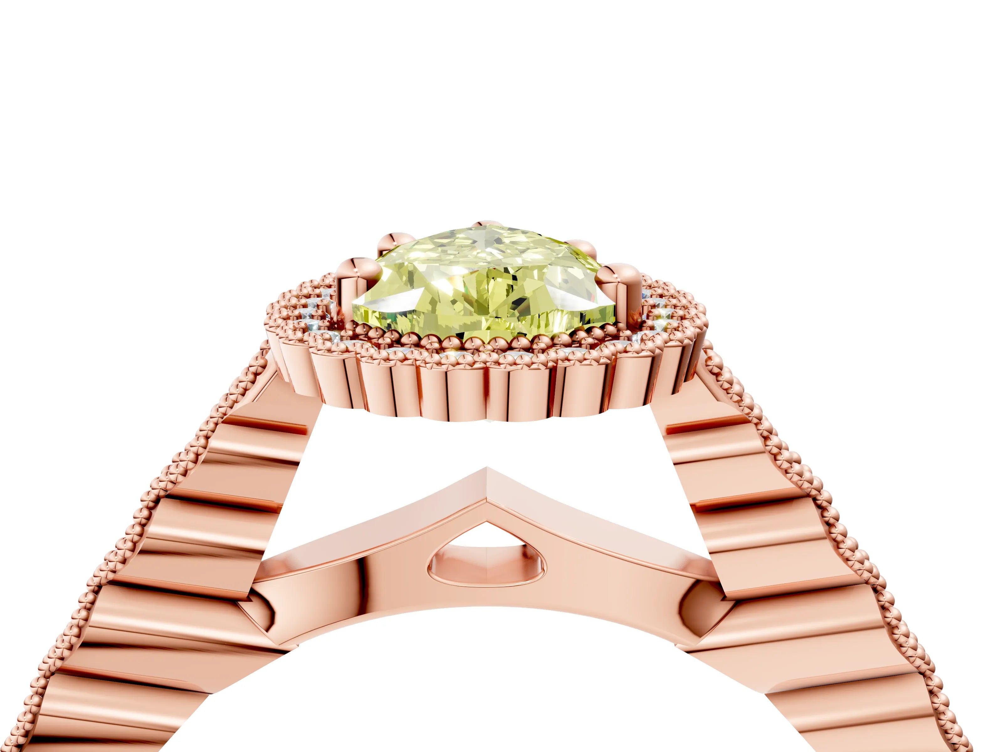 Rose gold Fancy Yellow Pear Cut Cut Halo Pavé Solitaire Ring with Milgrain Band_4