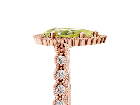Rose gold Fancy Yellow Pear Cut Cut Halo Pavé Solitaire Ring with Milgrain Band_5