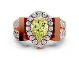 Rose gold Fancy Yellow Pear Cut Cut Halo Split Shank Prong Set Ring