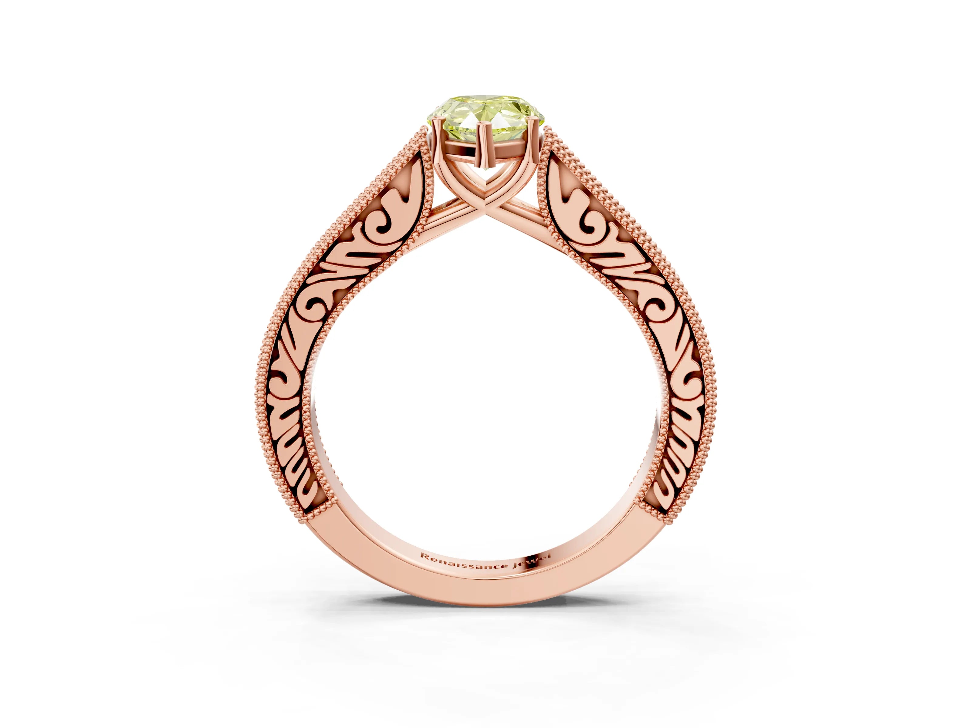 Rose gold Fancy Yellow Pear Cut Cut Pave Band Milgrain Solitaire Ring_3